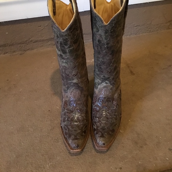 New Leather Cowboy Boots-Cut Out and Embroidered - Picture 1 of 10